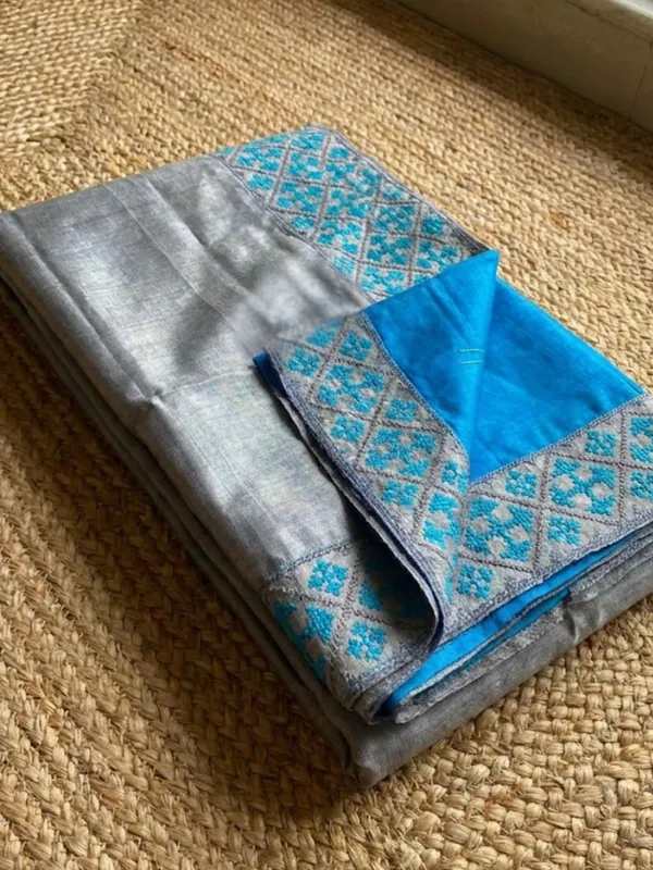 Mridini_Silkmark_Tussar_Silk_Embroidery_Saree_Cool_Gray