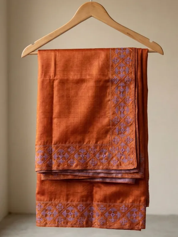 Mridini_Silkmark_Tussar_Silk_Embroidery_Saree_Rust_Orange