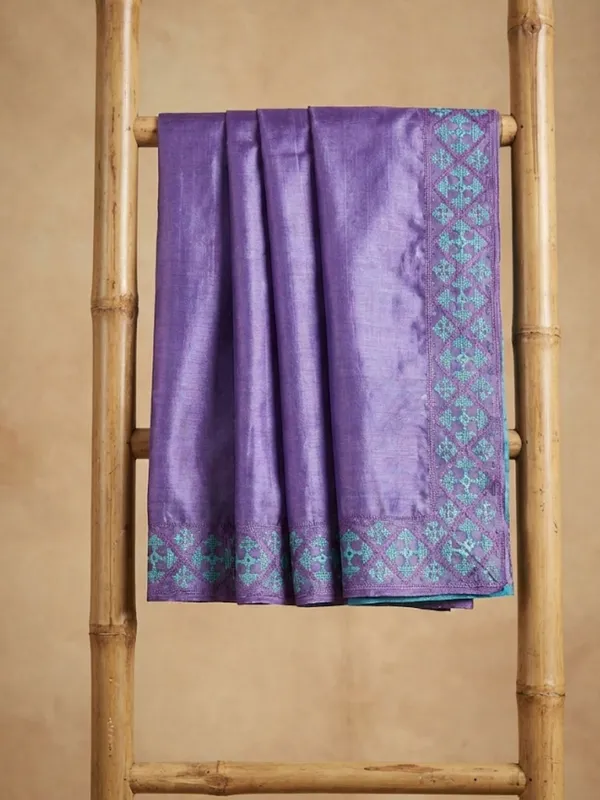 Mridini_Silkmark_Tussar_Silk_Embroidery_Saree_Purple