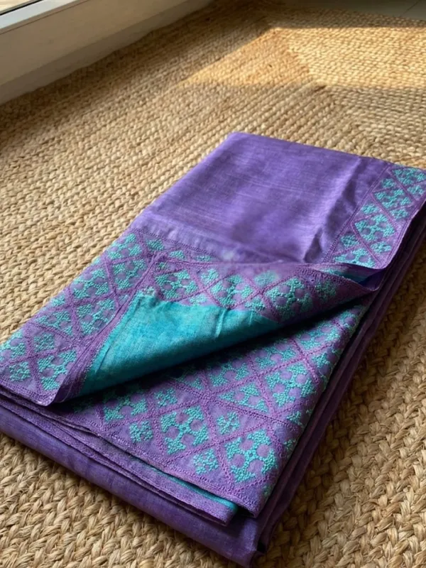 Mridini_Silkmark_Tussar_Silk_Embroidery_Saree_Purple