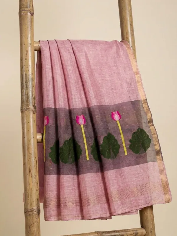 Iraaya_Handloom_Pure_Jayashree_Silk_Linen_Saree_Dusty_Pink