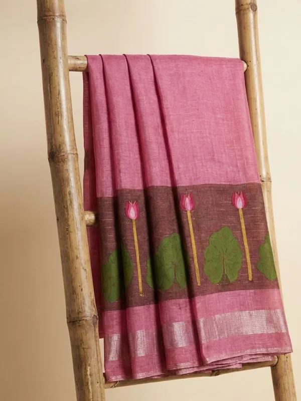 Iraaya_Handloom_Pure_Jayashree_Silk_Linen_Saree_Magenta_Pink