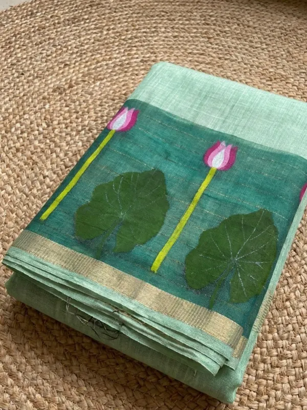 Iraaya_Handloom_Pure_Jayashree_Silk_Linen_Saree_Mint_Green