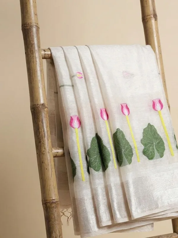 Iraaya_Handloom_Pure_Jayashree_Silk_Linen_Saree_Off_White