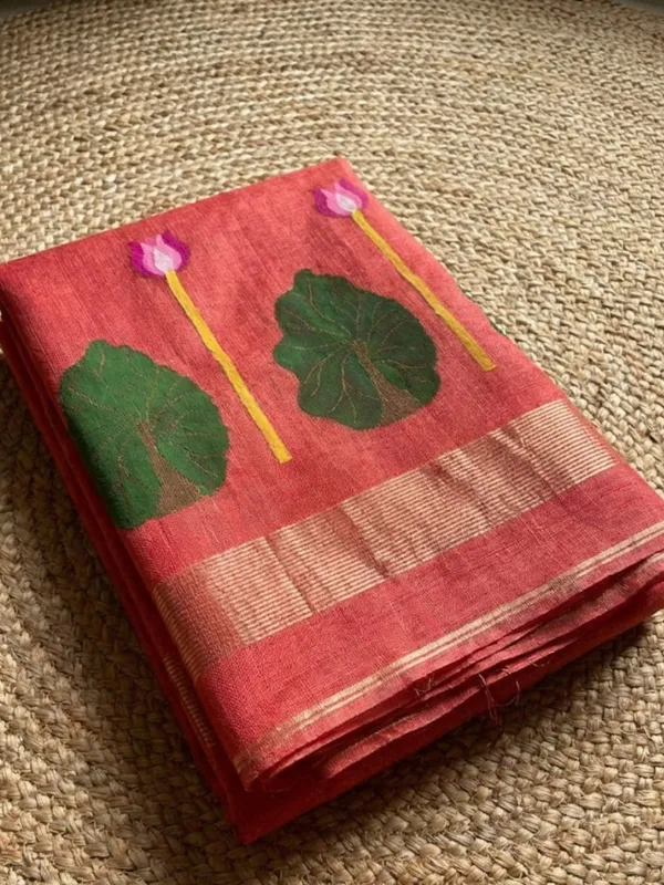 Iraaya_Handloom_Pure_Jayashree_Silk_Linen_Saree_Tomato_Red