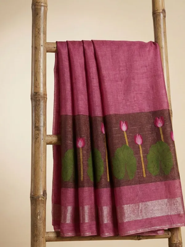 Iraaya_Handloom_Pure_Jayashree_Silk_Linen_Saree_Deep_Pink