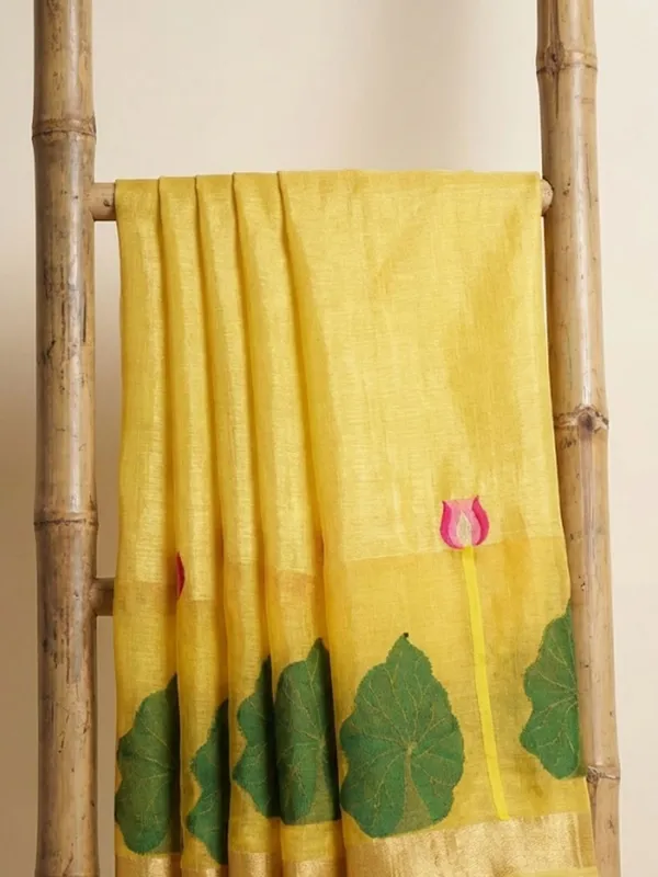 Iraaya_Handloom_Pure_Jayashree_Silk_Linen_Saree_Yellow
