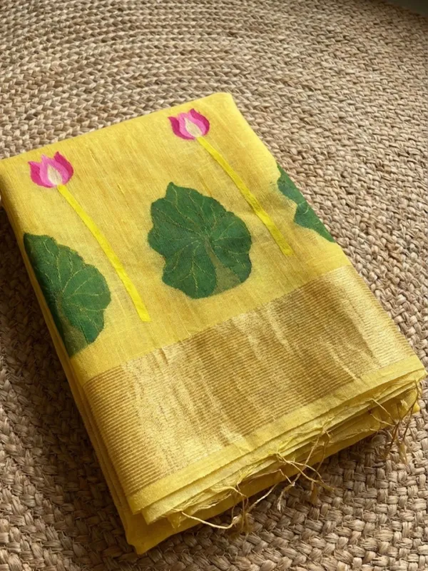 Iraaya_Handloom_Pure_Jayashree_Silk_Linen_Saree_Yellow