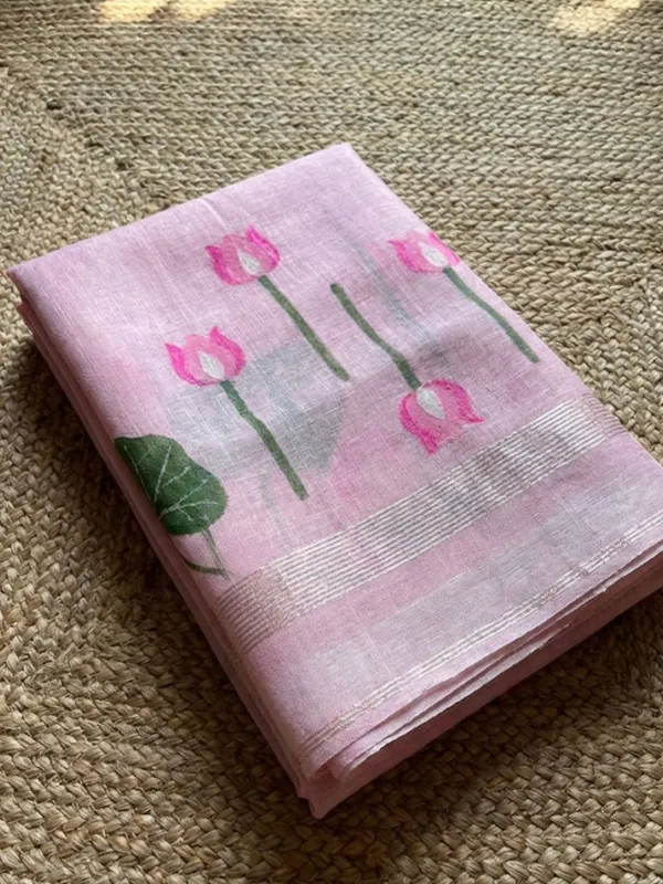 Iraaya_Handloom_Pure_Jayashree_Silk_Linen_Saree_Baby_Pink