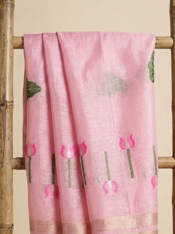 Iraaya_Handloom_Pure_Jayashree_Silk_Linen_Saree_Baby_Pink