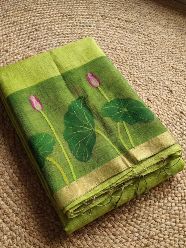 Iraaya_Handloom_Pure_Jayashree_Silk_Linen_Saree_Lime_Green
