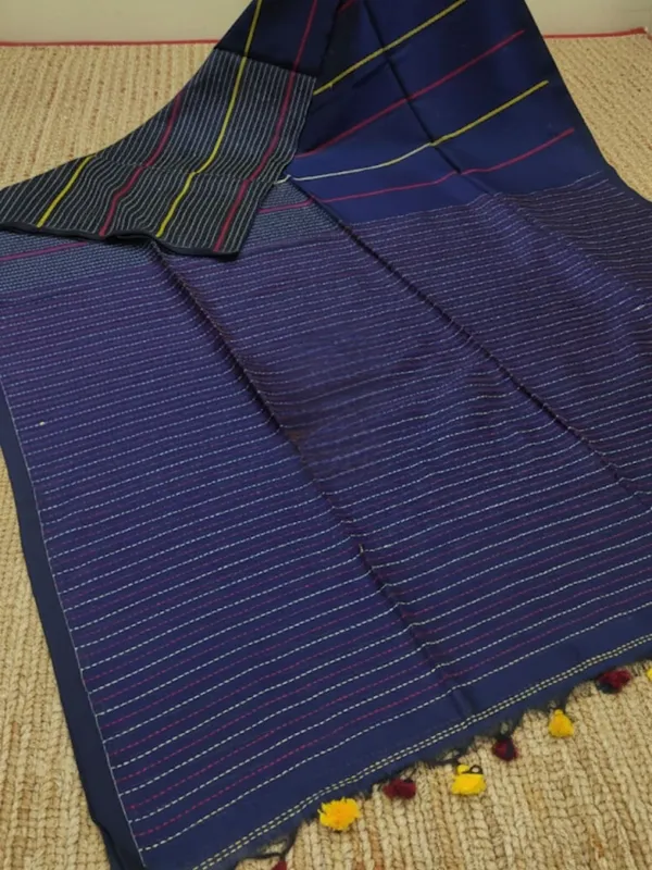 Samanvaya_Embroidery_Handloom_Pure_Cotton_Saree_Navy_Blue