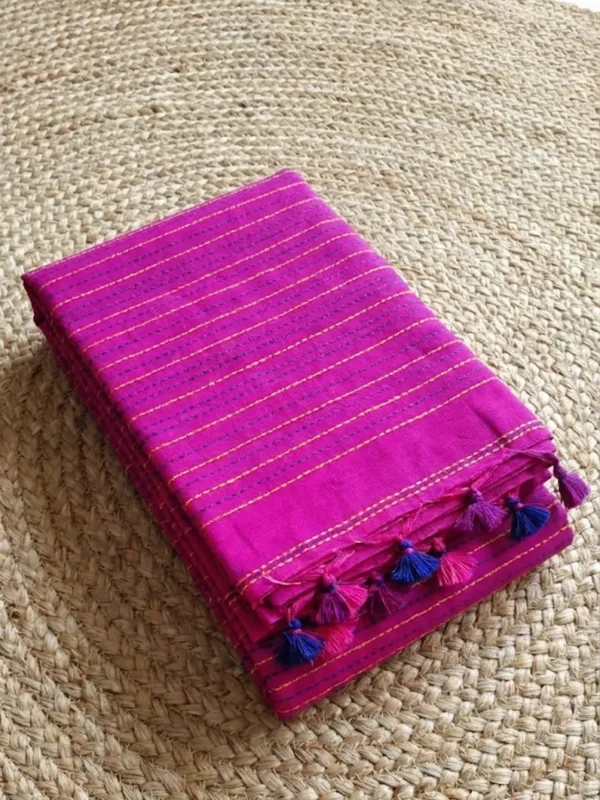 Samanvaya_Embroidery_Handloom_Pure_Cotton_Saree_Magenta