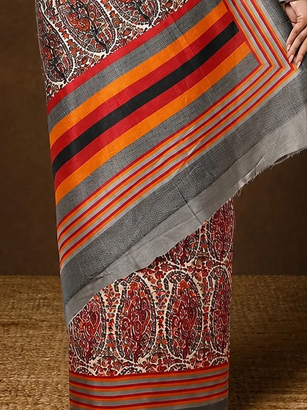 Red_Paisley_Kashmiri_Silk_Saree,_Striped_Border_|_Taal