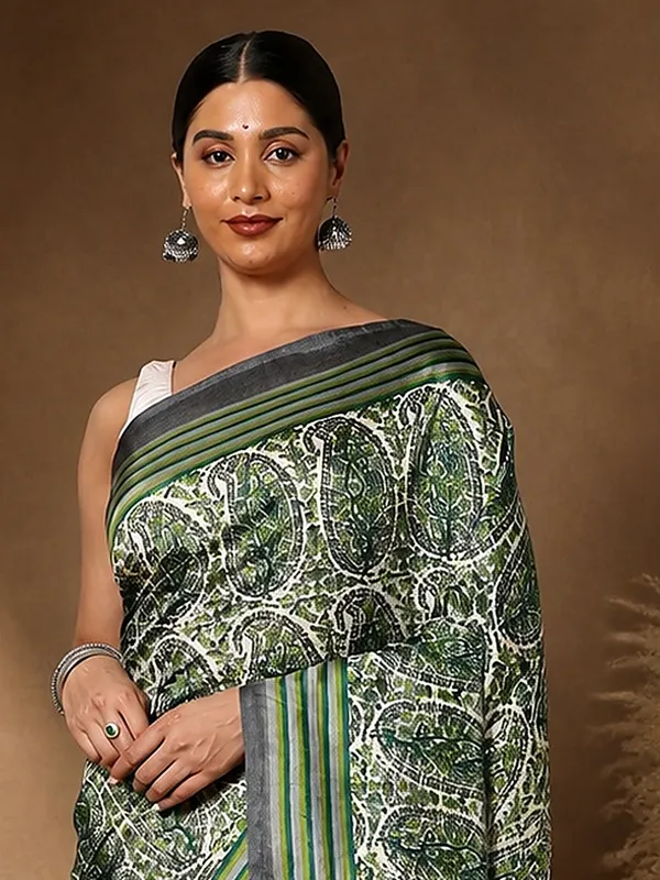 Green_&_White_Paisley_Kashmiri_Silk_Saree_|_Taal