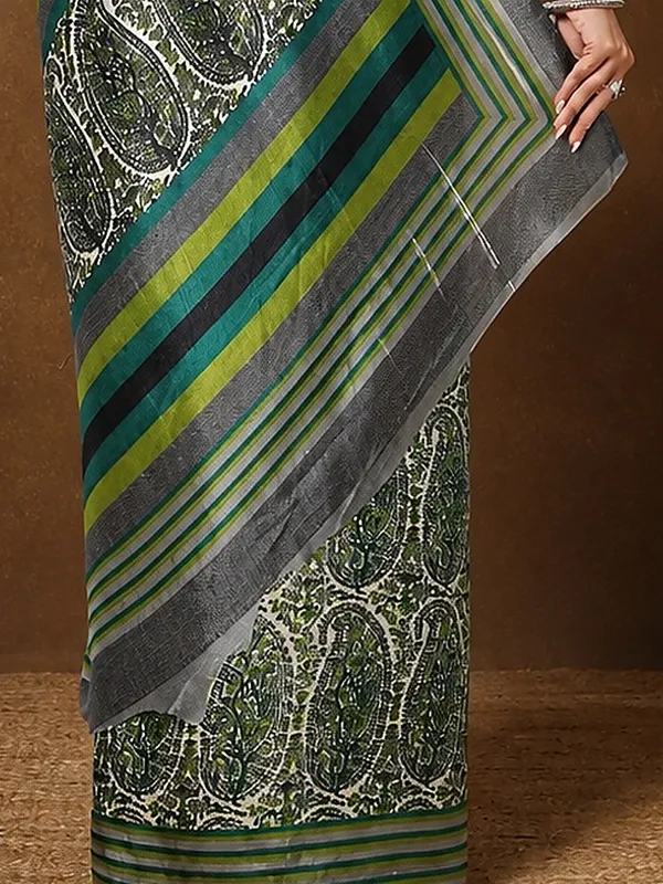 Green_&_White_Paisley_Kashmiri_Silk_Saree_|_Taal