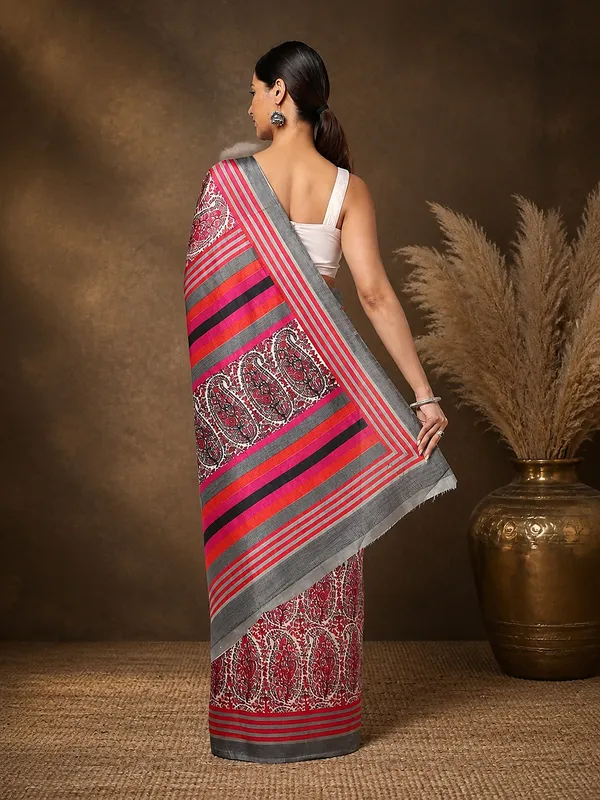 Red_Paisley_Kashmiri_Silk_Saree,_Striped_Pallu_|_Taal