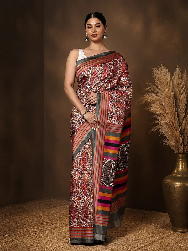 Red_&_Orange_Paisley_Kashmiri_Silk_Saree_|_Taal