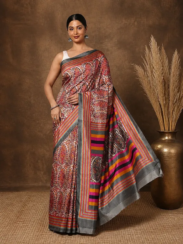 Red_&_Orange_Paisley_Kashmiri_Silk_Saree_|_Taal