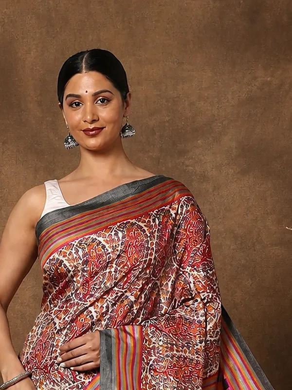 Red_&_Orange_Paisley_Kashmiri_Silk_Saree_|_Taal