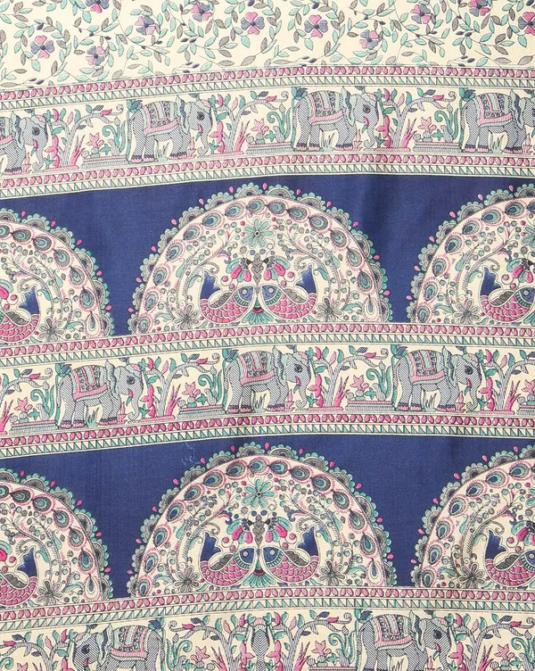 Cream_&_Navy_Figurative_Printed_Kashmiri_Silk_Saree_|_Manzar
