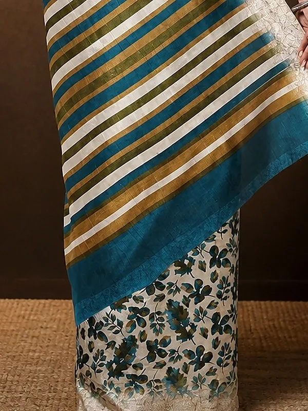 Off_White_&_Teal_Striped-Pallu_Kashmiri_Silk_Printed_Saree_|_Patjhad