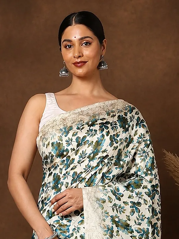 Off_White_&_Teal_Striped-Pallu_Kashmiri_Silk_Printed_Saree_|_Patjhad