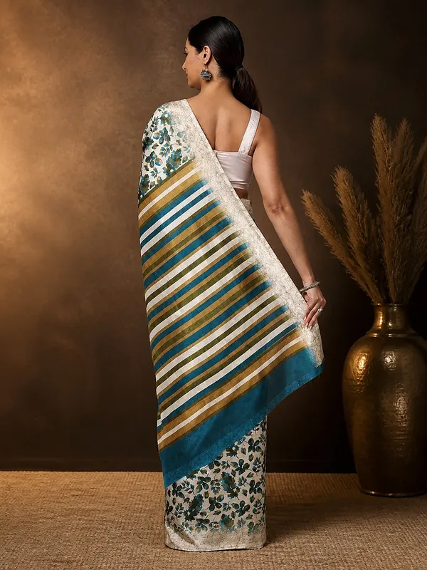 Off_White_&_Teal_Striped-Pallu_Kashmiri_Silk_Printed_Saree_|_Patjhad