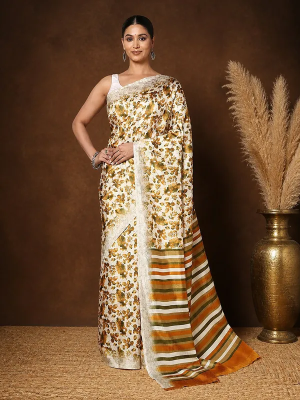 Mustard_&_Olive_Striped_Kashmiri_Silk_Printed_Saree_|_Patjhad