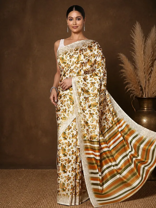 Mustard_&_Olive_Striped_Kashmiri_Silk_Printed_Saree_|_Patjhad