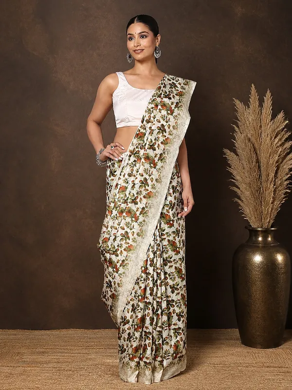 Green_&_Orange_Floral_Kashmiri_Silk_Saree,_Striped_|_Kyaari