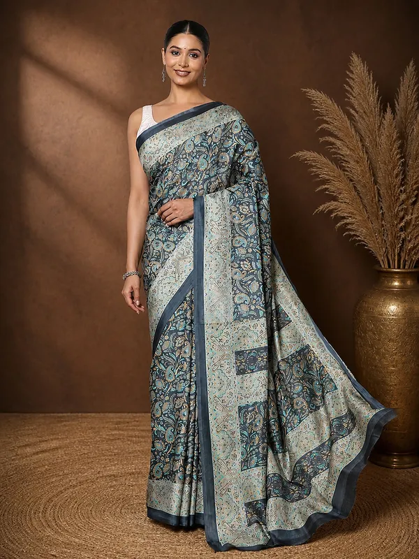 Grey_Paisley_Printed_Kashmiri_Silk_Saree_|_Silsila