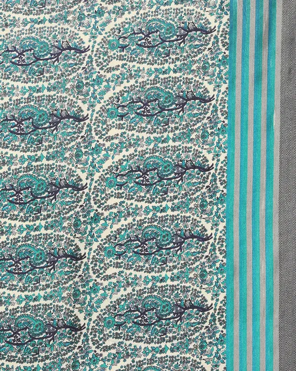 Teal_Paisley_Kashmiri_Silk_Saree,_Striped_Border_|_Taal
