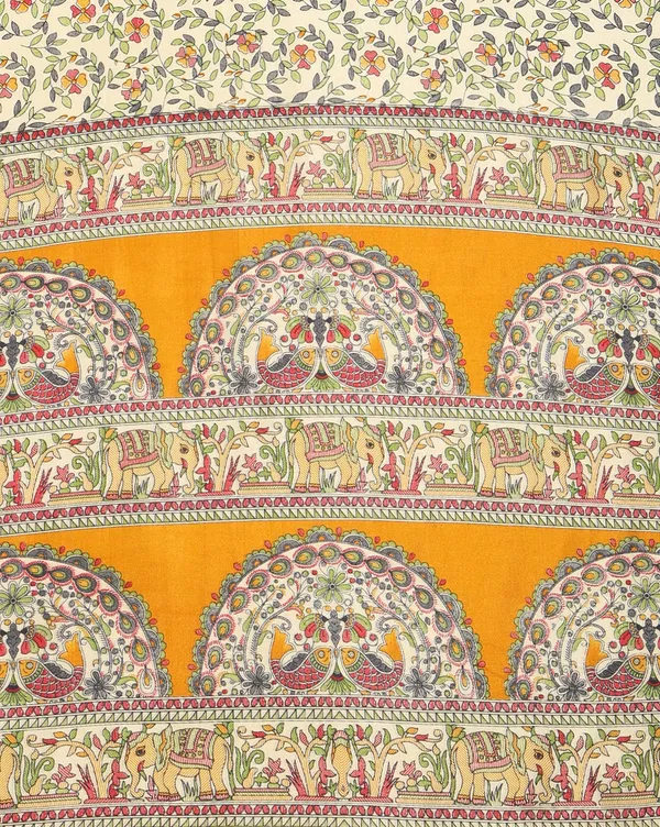 Off_White_&_Mustard_Figurative_Printed_Kashmiri_Silk_Saree_|_Manzar