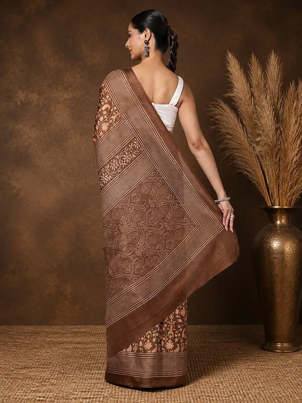 Brown_Floral_Paisley_Printed_Kashmiri_Silk_Saree_|_Silsila