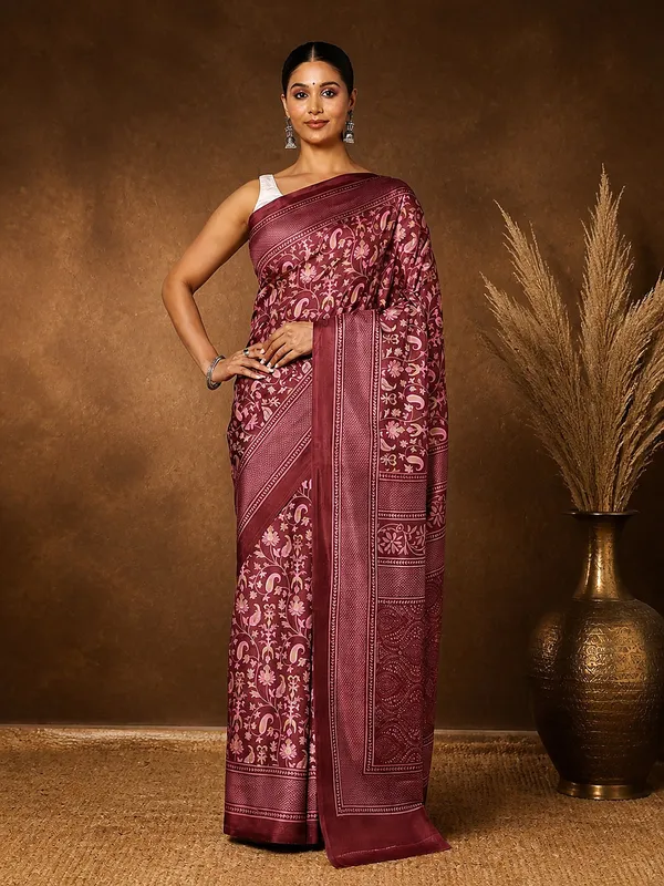 Maroon_Floral_Paisley_Printed_Kashmiri_Silk_Saree_|_Silsila