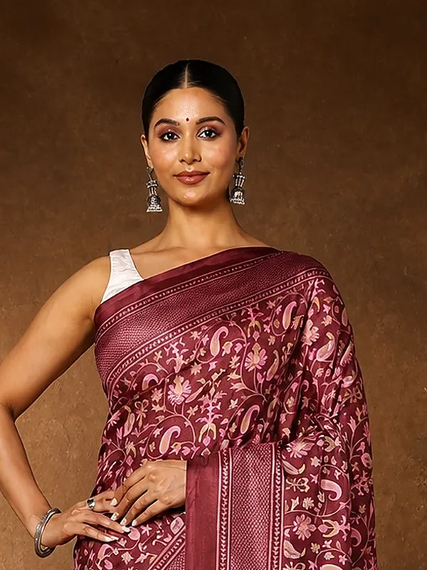 Maroon_Floral_Paisley_Printed_Kashmiri_Silk_Saree_|_Silsila