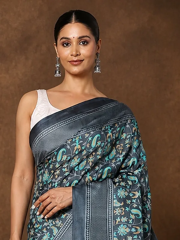 Charcoal_Paisley_Printed_Kashmiri_Silk_Saree_|_Silsila