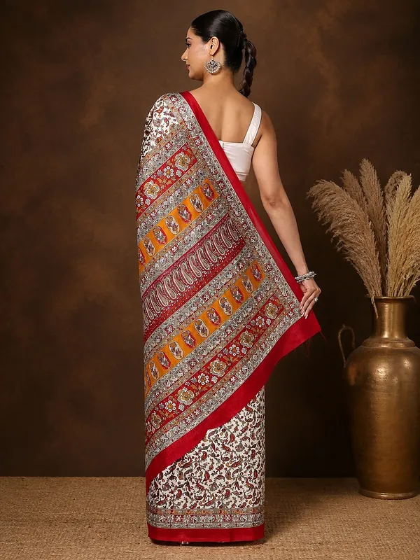 White_&_Red_Paisley_Kashmiri_Silk_Saree_|_Taal