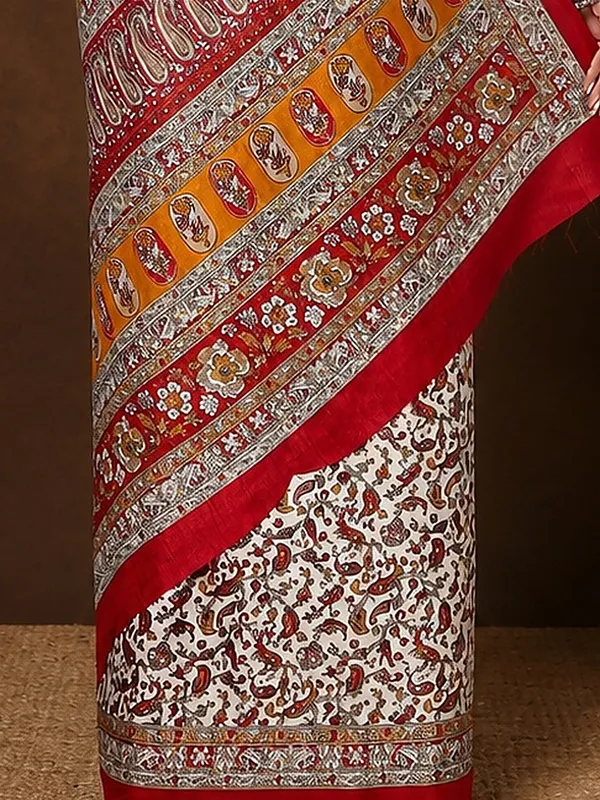 White_&_Red_Paisley_Kashmiri_Silk_Saree_|_Taal