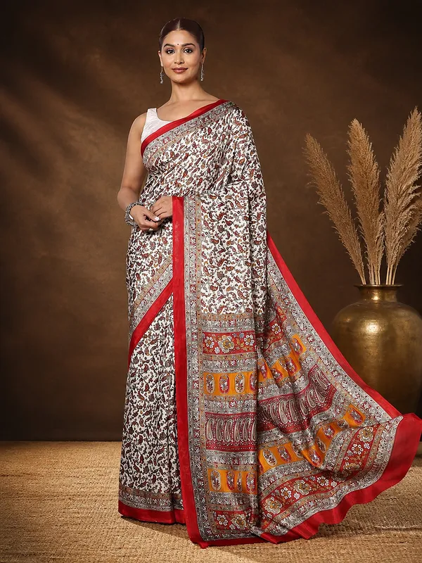White_&_Red_Paisley_Kashmiri_Silk_Saree_|_Taal