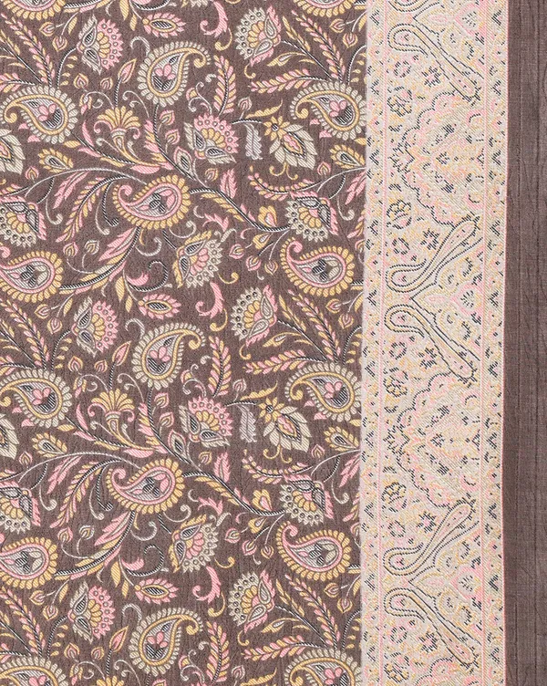 Brown_Cream_Paisley_Printed_Kashmiri_Silk_Saree_|_Silsila