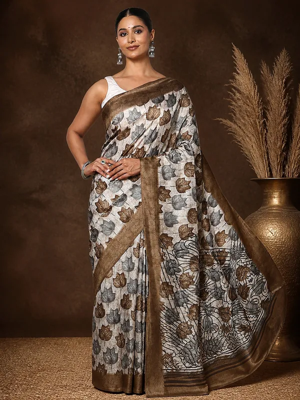 Beige_&_Brown_Border_Kashmiri_Silk_Printed_Saree_|_Patjhad