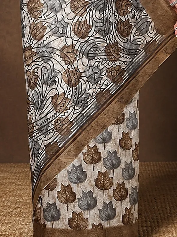 Beige_&_Brown_Border_Kashmiri_Silk_Printed_Saree_|_Patjhad