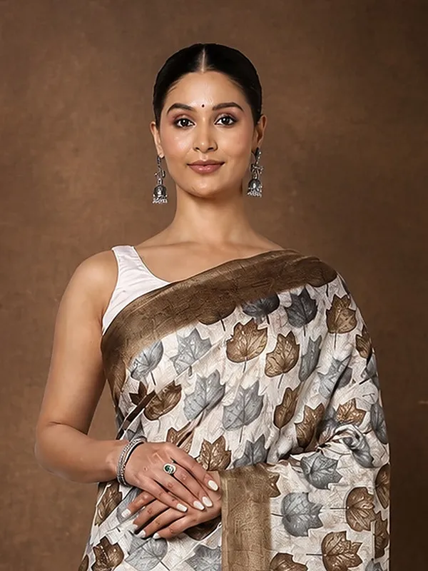 Beige_&_Brown_Border_Kashmiri_Silk_Printed_Saree_|_Patjhad