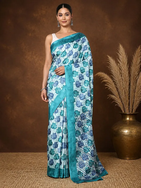 Blue_Scalloped-Pallu_Kashmiri_Silk_Printed_Saree_|_Patjhad