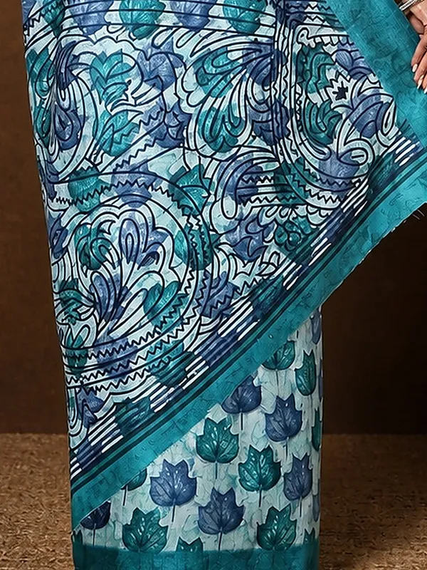 Blue_Scalloped-Pallu_Kashmiri_Silk_Printed_Saree_|_Patjhad