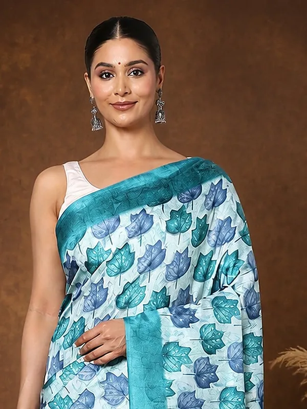 Blue_Scalloped-Pallu_Kashmiri_Silk_Printed_Saree_|_Patjhad