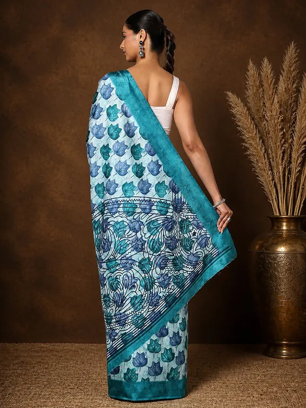 Blue_Scalloped-Pallu_Kashmiri_Silk_Printed_Saree_|_Patjhad