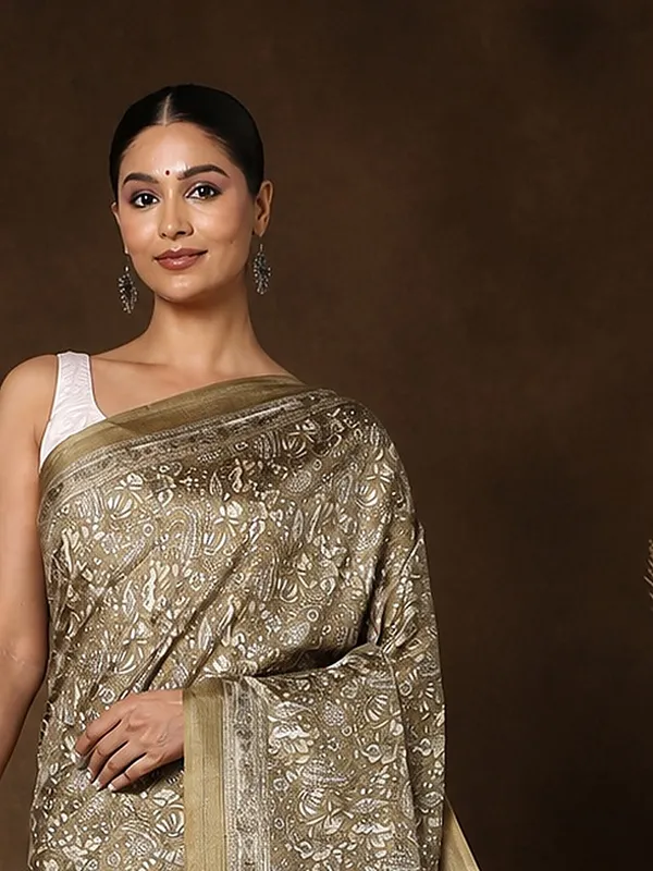 Olive_Paisley_Printed_Kashmiri_Silk_Saree_|_Silsila